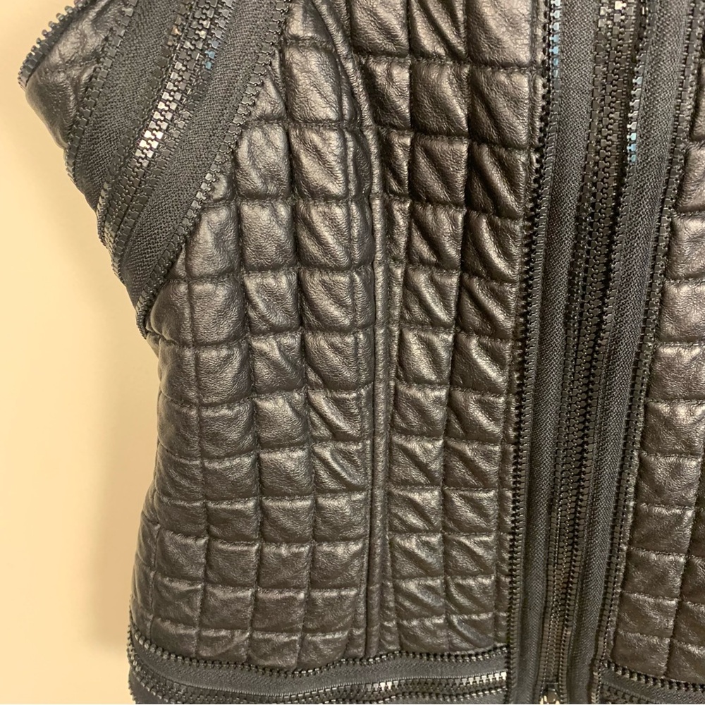Javier Simorra Barcelona Vegan Faux Leather Quilted Zipper Track Detail Vest - Picture 14 of 14